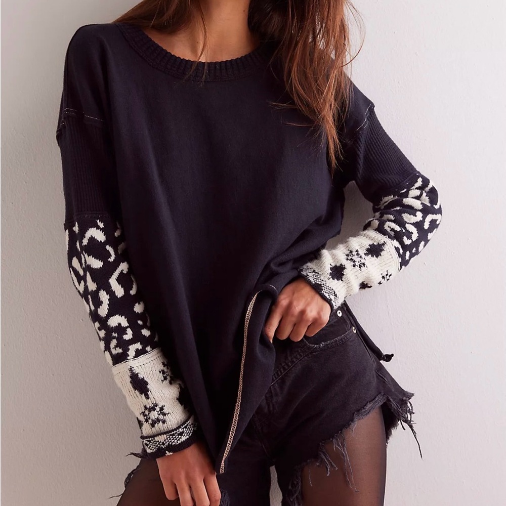 Free People We The Free All In Cuff Top in Washed Black Combo